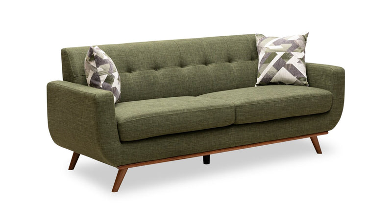Kort & Co. Freeman 80” Avocado Green Linen-Look Fabric Condo Size Sofa with Wood Base and Legs
