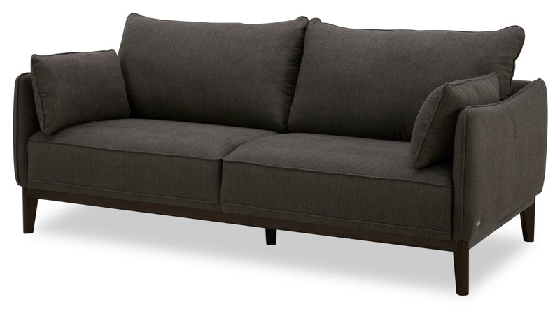 Cindy Crawford Home Gena 85\" Charcoal Grey Linen-Look Fabric Condo-Size Sofa with Removable Back Cushions