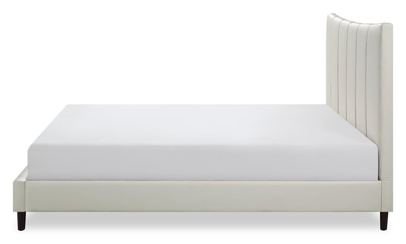 Paseo Platform Bed in Taupe Vegan-Leather Fabric - Queen Size