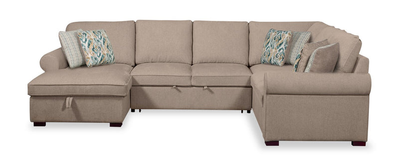 Haven 4-Piece Chenille Left-Facing Sleeper Sectional - Taupe