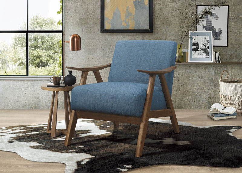 Kyra 28.5\" Linen-Look Fabric Accent Chair with Curved Arms and Wood Frame - Blue 