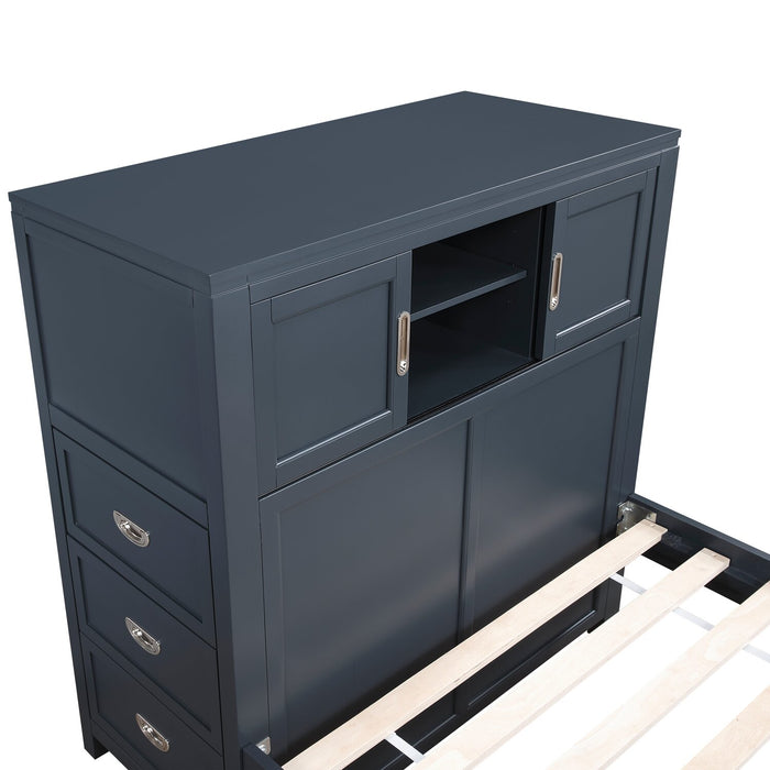 Quinn Twin Bookcase Bed with Desk - Blue