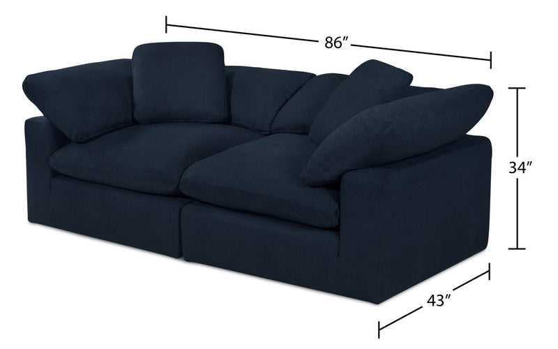Eclipse Modular 86\" Linen-Look Fabric Loveseat with Reversible Feather Down Cushions - Navy Blue 