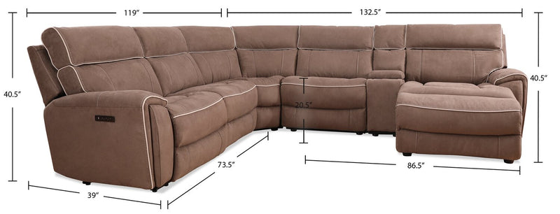 Cindy Crawford Home Newport 6-Piece Right-Facing Faux Suede Power Reclining Sectional - Taupe