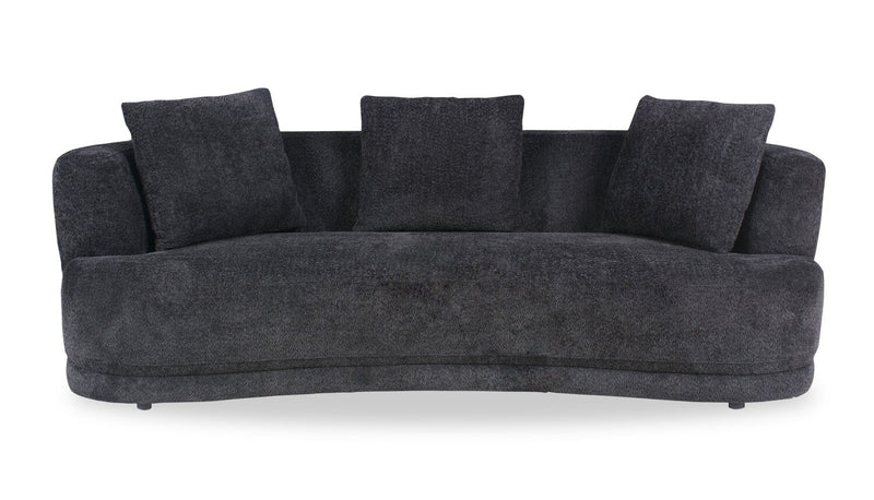 Moon 91\" Fabric Curved Sofa with Accent Pillows - Wooly Raven Black 
