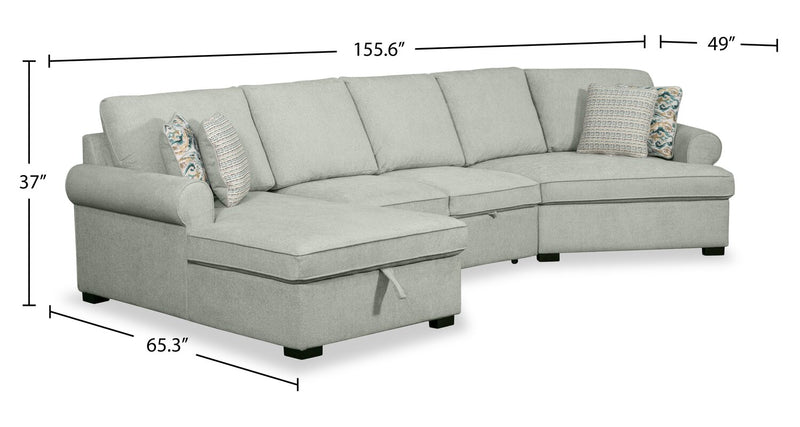 Scott Living Haven 3-Piece Right-Facing Chenille Fabric Cuddler Sleeper Sectional with Storage - Seafoam Blue