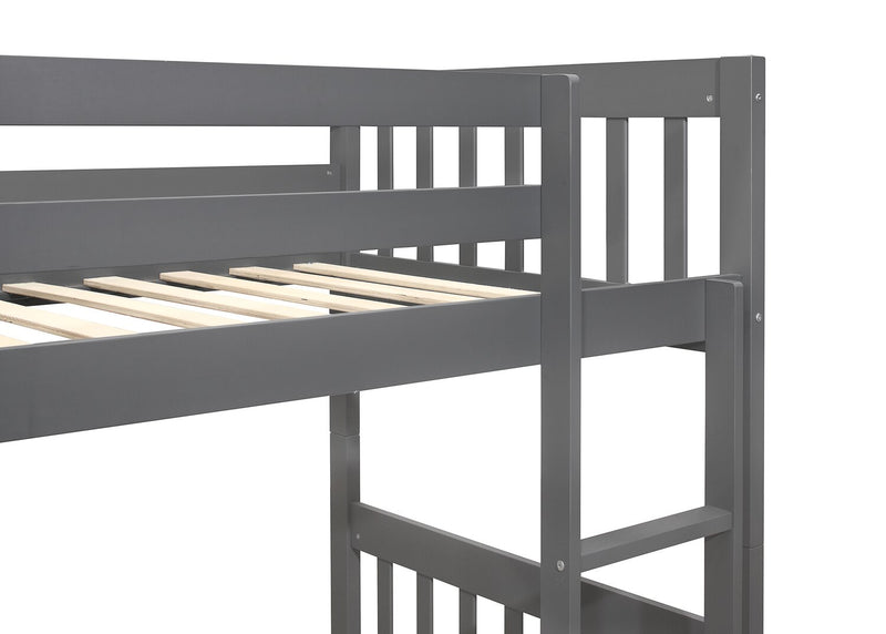 Miko Bunk Bed with Ladder & Guard Rail for Kids, Grey - Twin/Twin 