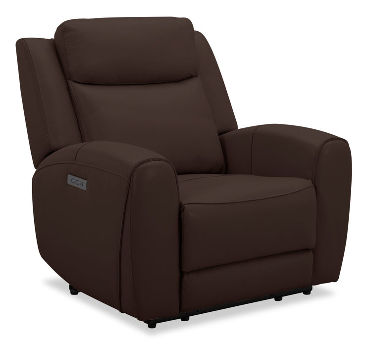 Reign 41.25\" Silverado Chocolate Brown Top-Grain Genuine Leather Power Reclining Chair with USB Port