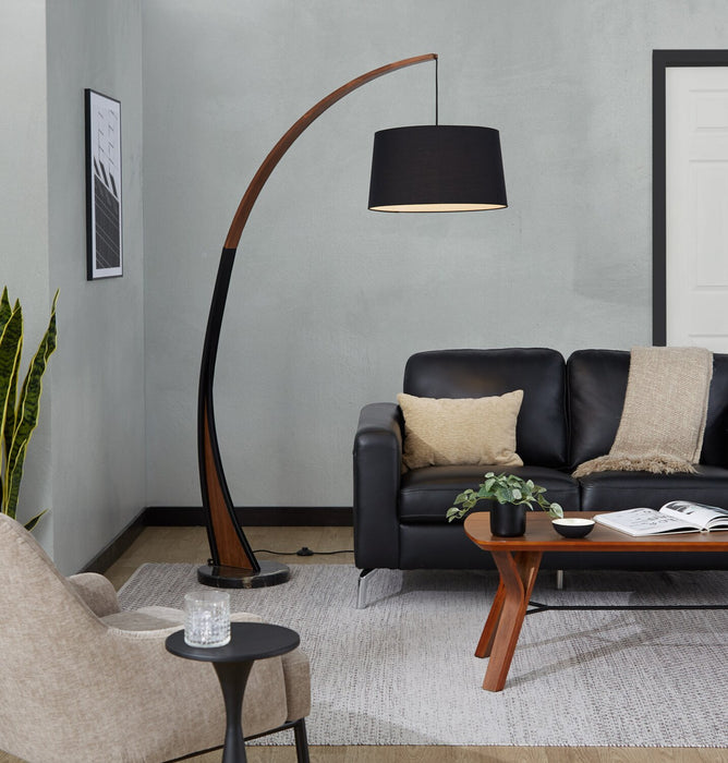 Sybil 18\" Mid-Century Modern Floor Lamp with Marble Base – Black Walnut