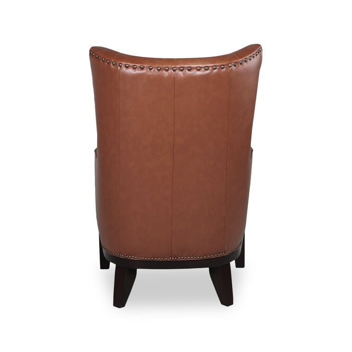 Haden 30\" Genuine Leather Accent Chair with Wood Base and Nailhead Trim - Sidekick Cobblestone Brown