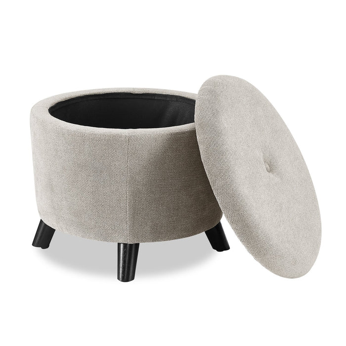 Winnipeg Round Fabric Storage Ottoman - Grey