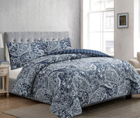 Lochlan 3-Piece Full/Queen Comforter Set - Navy and White 