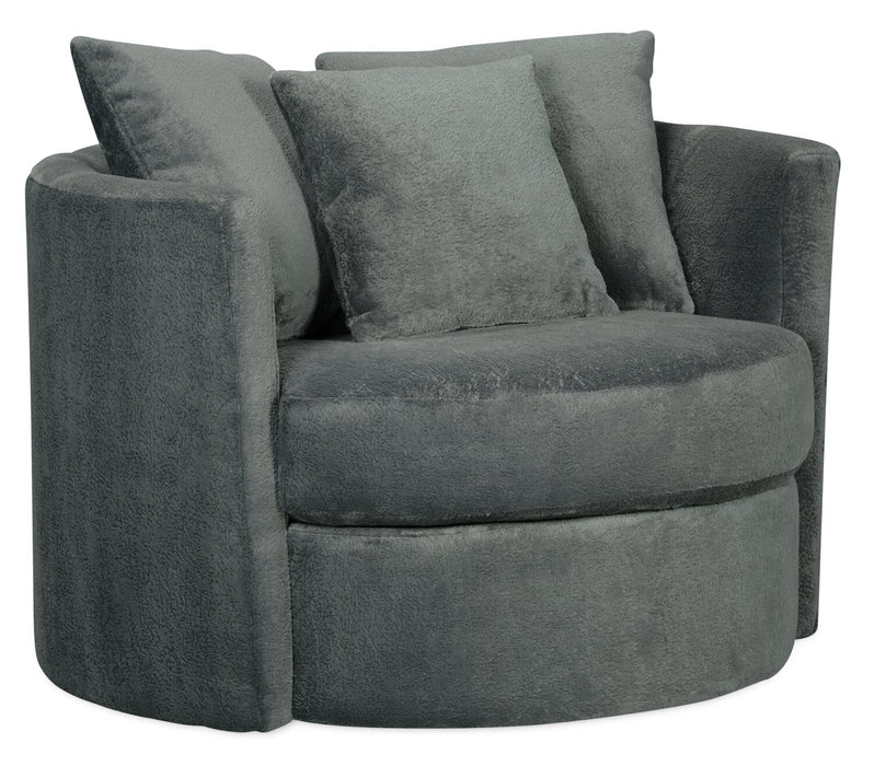 Made in Canada Midi 42\" Chenille Fabric Swivel Cuddler Accent Chair - Plush Thunder Grey 