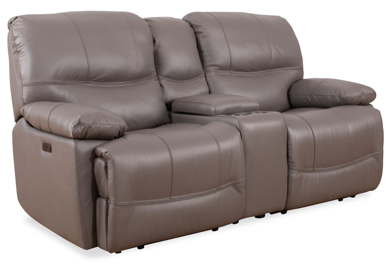 Franco 79\" Genuine Leather Zero Gravity Power Reclining Loveseat with Storage Console and USB Ports - Grey 