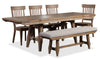 Cedar 6pc Dining Set with Table, Bench & 4 Chairs, Pine Wood, Trestle-Base, 72.07\"W - Brown 