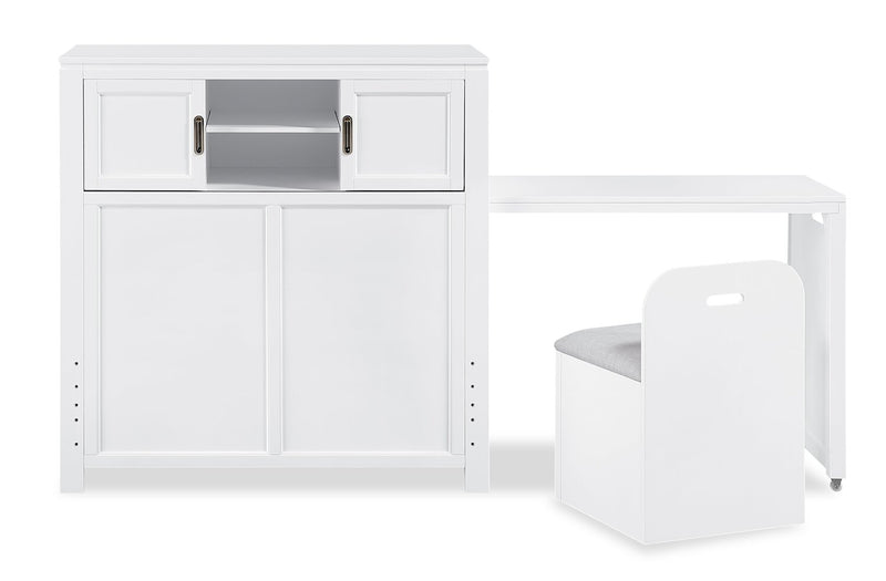 Quinn Twin Bookcase Bed with Desk - White