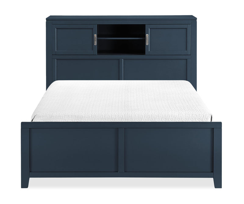 Quinn Full Bookcase Bed with Desk - Blue