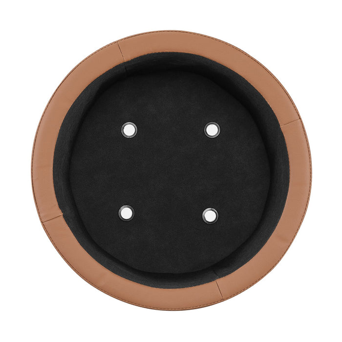 Manitoba Round Faux Leather Storage Ottoman - Brown