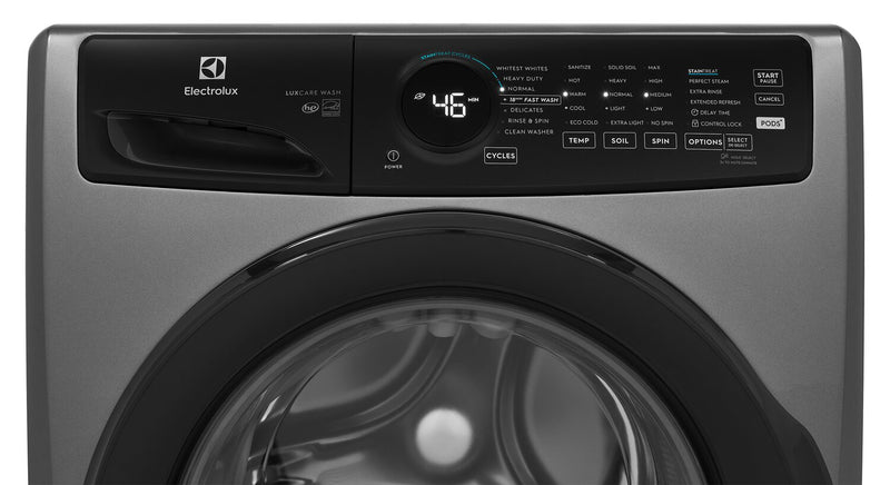 Electrolux 4.5 Cu. Ft. Front Load Perfect Steam™ Washer with LuxCare® Wash – Titanium – Stackable - ELFW7437AT