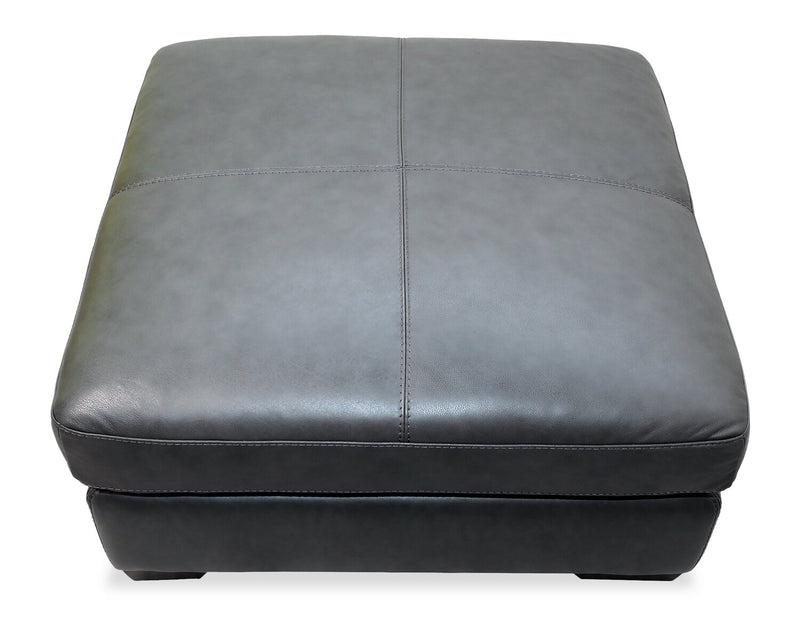 Classico 30\" Genuine Leather Ottoman with Wood Legs– Carbon Grey