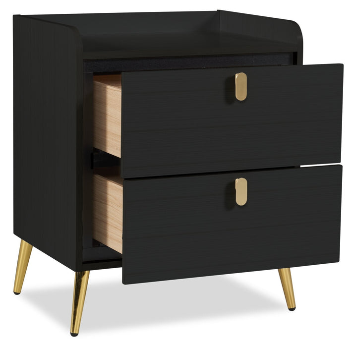 Gabi Bedside 2-Drawer Nightstand with Gold Accent, 21.5\"W x 25\"H - Black 