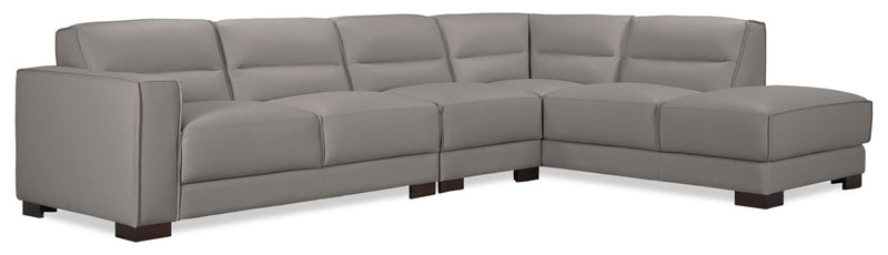Citadel 3-Piece Right-Facing Top-Grain Genuine Leather Sectional with Rubberwood Legs - Grey