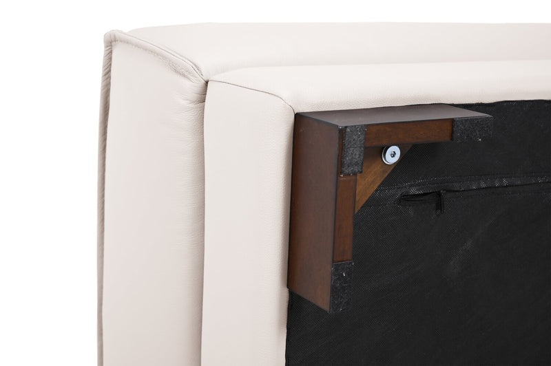 Citadel 28\" Top-Grain Genuine Leather Ottoman with Rubberwood Legs - Frost White