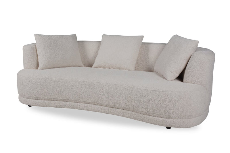 Primo Moon 91\" Wooly Almond White Fabric Curved Sofa with Accent Pillows