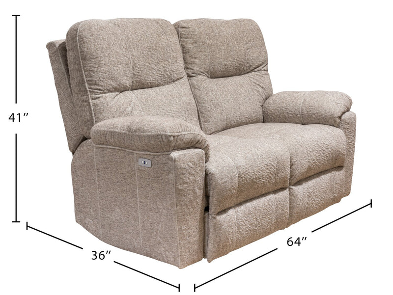 Canadian Made Dawson 64\" Fabric Power Reclining Loveseat with USB Port and Two Accent Pillows - Beige