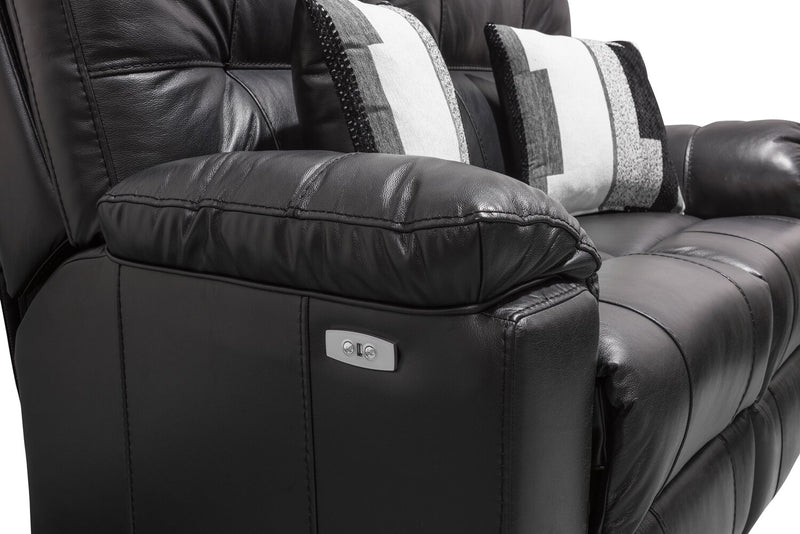 Canadian Made Dawson 64\" Genuine Leather Power Reclining Loveseat with USB Port and Accent Pillows – Black