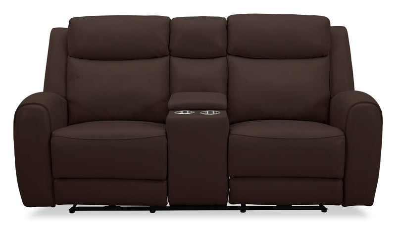 Reign 78\" Silverado Chocolate Brown Top-Grain Genuine Leather Power Reclining Loveseat with Console 
