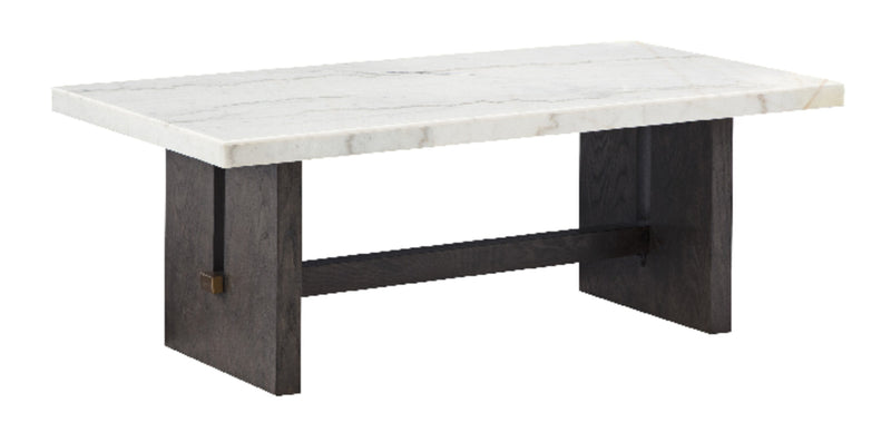 Warwick 52” Solid Wood and Marble Coffee Table – White and Brown Oak