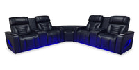 Zen 3-Piece Leather-Look Fabric Power Reclining Sectional with Massage and Two Refrigerator Consoles - Black 