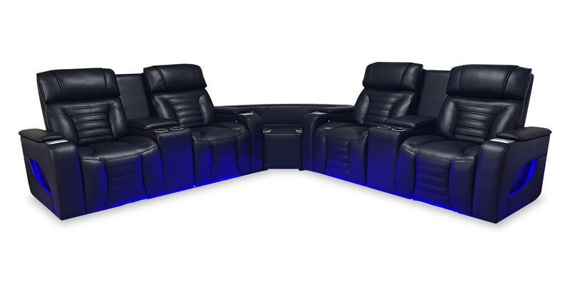 Zen 3-Piece Black Faux Leather Power Reclining Massage Sectional with Two Refrigerator Consoles