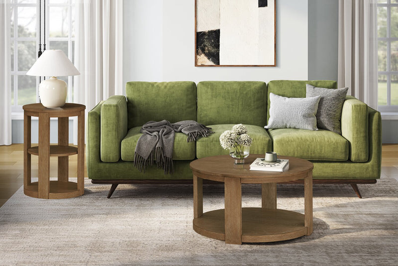 Declan 18\" Modern Round Coffee Table – Natural Wood 