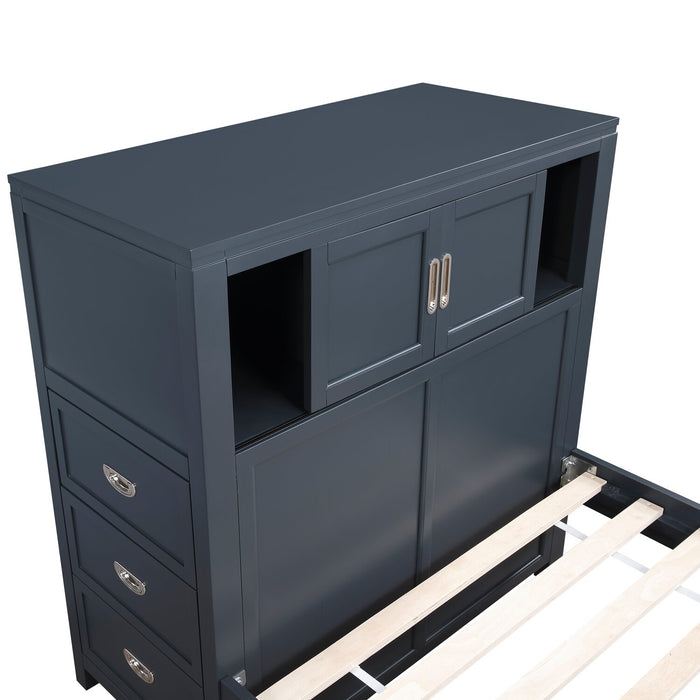 Quinn Full Bookcase Bed with Desk - Blue