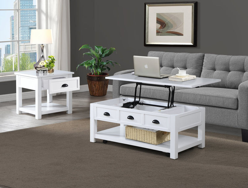 Centennial 48\" Modern Lift Top Coffee Table with Storage, Shelf & Casters - White