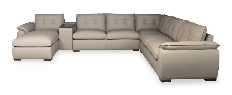 Raya 5-Piece Genuine Leather Modular Left-Facing Sectional - Stone