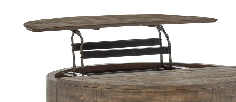 Elm 40” Round Rustic Pine Lift Top Coffee Table with Casters - Brown