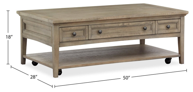 Hanson 50” Traditional Pine Coffee Table with Storage and Casters - Dovetail Grey