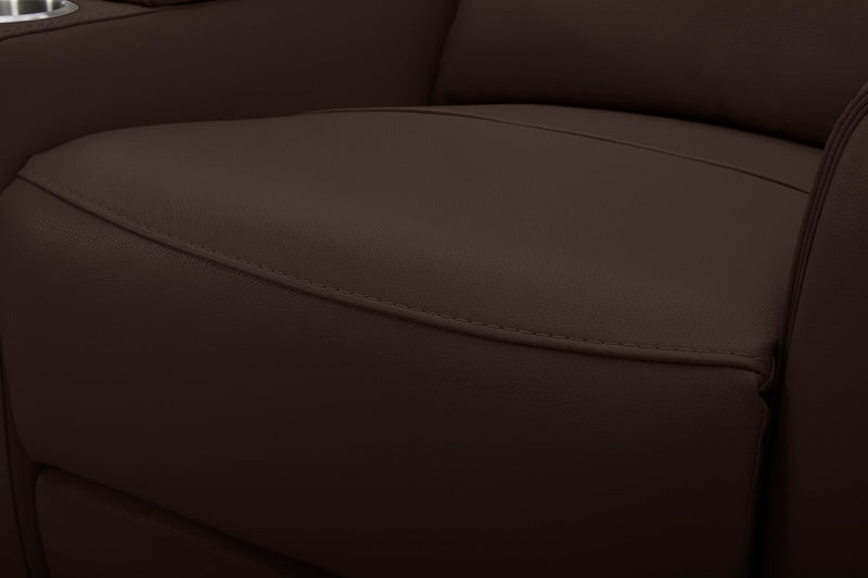 Reign 78\" Silverado Chocolate Brown Top-Grain Genuine Leather Power Reclining Loveseat with Console 