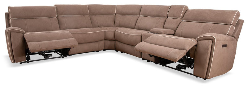 Newport 6-Piece Faux Suede Power Reclining Sectional – Taupe 