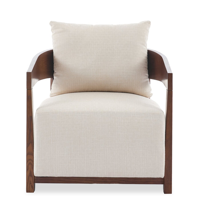 Amor 28.54\" Fabric Accent Chair with Wood Arms and Legs – Taupe