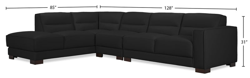 Citadel 3-Piece Left-Facing Top-Grain Genuine Leather Sectional with Rubberwood Legs - Black
