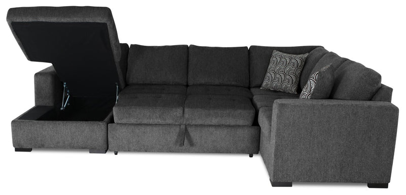 Legend 4-Piece Left-Facing Chenille Sleeper Sectional - Pepper 