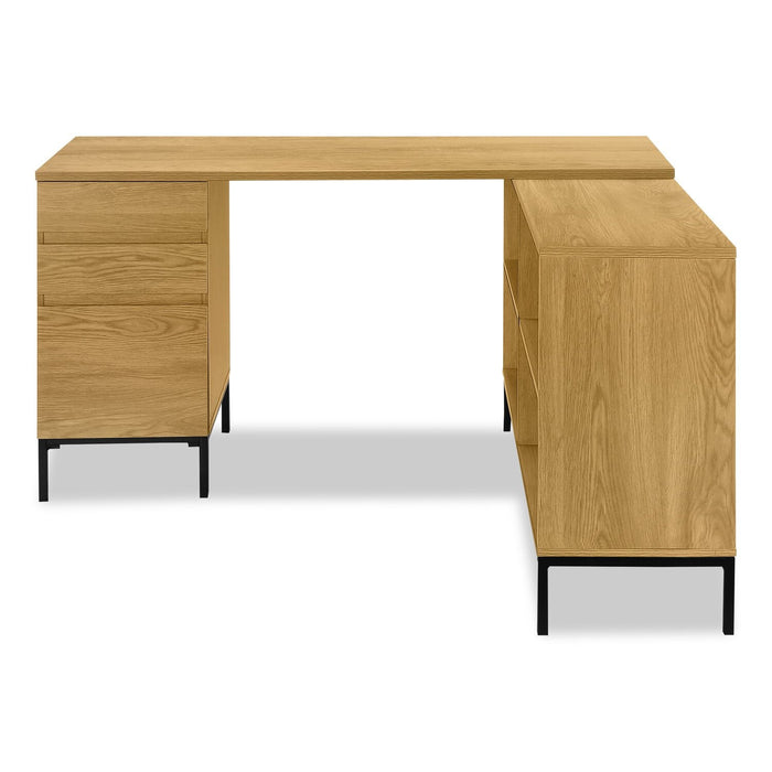 Sean 60\" L-Shaped Office Desk with 3-Drawers & 4 Cubbies - Oak