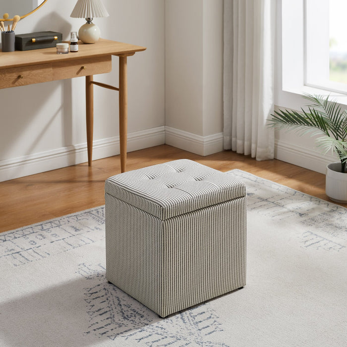 Yukon 17\" Square Storage Fabric Ottoman - Grey Striped