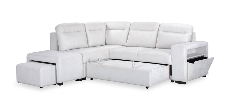 Primo Coast 3-Piece Left-Facing Ivory White Fabric Sleeper Sectional with Storage Chaise and Storage Armrest