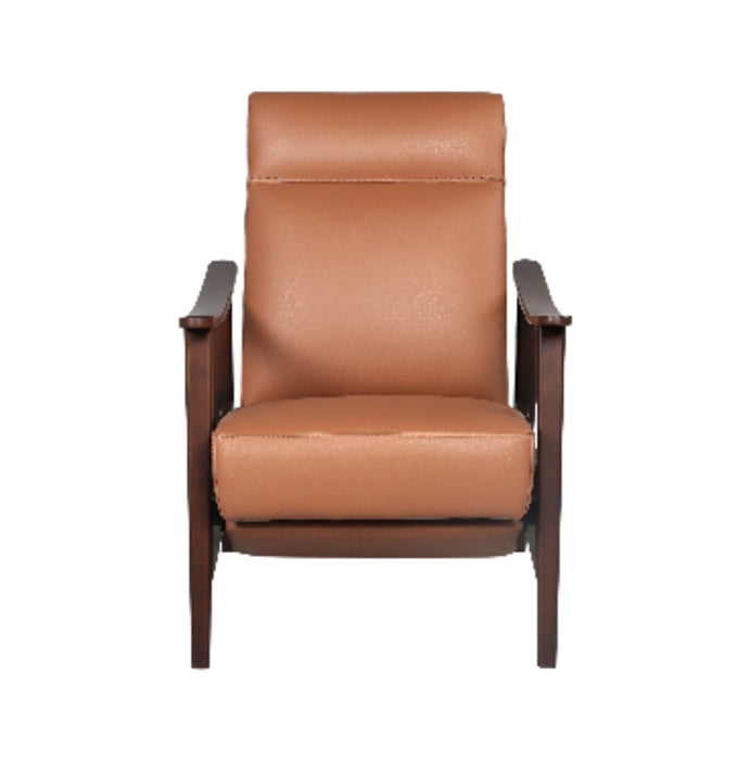 Aydin 27.5\" Camel Orange Genuine Leather Pushback Reclining Accent Chair with Wood Armrests and Legs