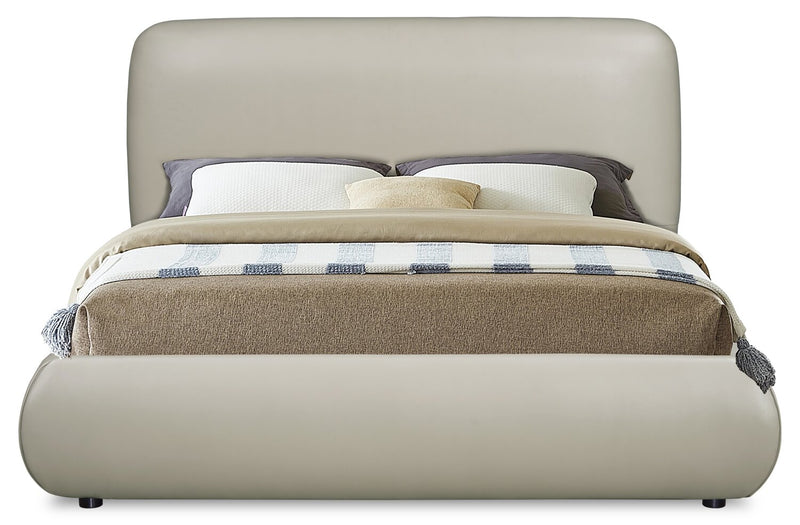 Luka Upholstered Platform Bed in Taupe Vegan Leather - Queen Size